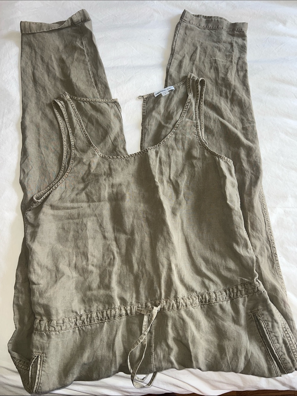 James Perse Olive-Tone Linen Sleeveless Jumpsuit